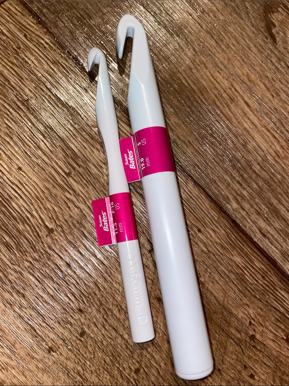White Crochet Hooks with Pink Labels